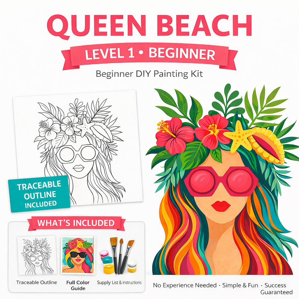 Paint Your Own Queen Beach-Level 1 (Beginner)