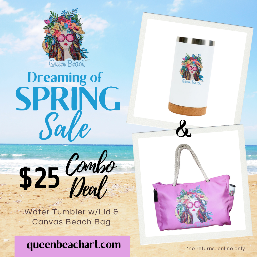 Dreaming of Spring Combo Deal - Canvas Beach Bag & Water Tumbler w/Lid